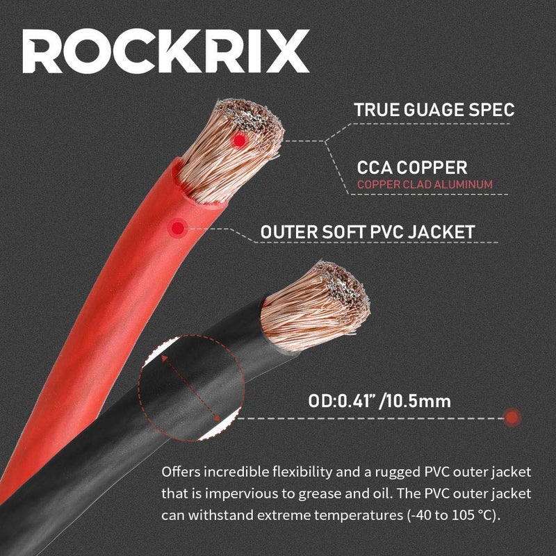 ROCKRIX مجموعة أسلاك كابل الصوت للسيارة ROCKRIX - كابل طاقة 20 قدم 4 قياس لمجموعة تركيب المضخم - Image 2